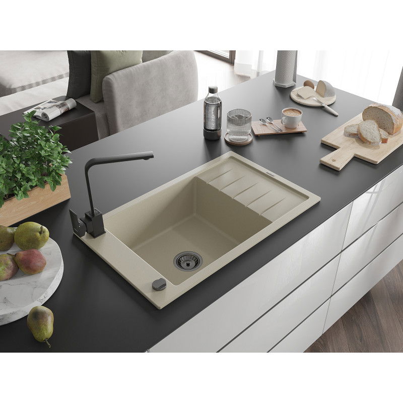 Mexen Elias lavello in granito a 1 vasca con sgocciolatoio e rubinetto da cucina Rita, beige - 6511-69-670300-70