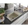 Mexen Elias 1-Bowl Granite Sink with Drainer and Kitchen Faucet Rita, Beige - 6511-69-670300-70