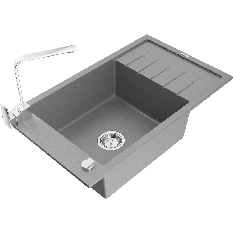 Mexen Elias fregadero de granito de 1 cámara con escurridor y grifo de cocina Rita, gris - 6511-71-670300-00