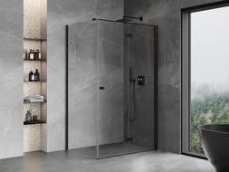 Mexen Mist-F sklopiva desna tuš kabina 80 x 110 cm, prozirna, crna - 8A6T-080-110-70-00-P