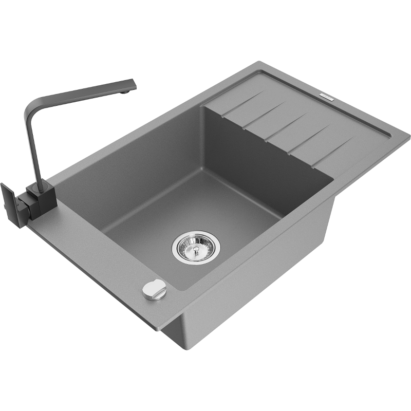 Mexen Elias granitdiskbänk med 1 fack, avrinning och köksblandare Rita, grå - 6511-71-670300-70