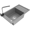 Mexen Elias granite kitchen sink 1-bowl with drainer and Rita kitchen tap, grey - 6511-71-670300-70
