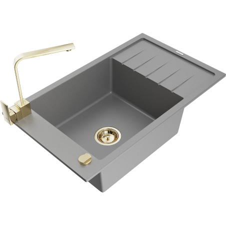 Mexen Elias fregadero de granito de 1 seno con escurridor y grifo de cocina Rita, gris - 6511-71-670300-50