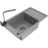 Mexen Elias 1-bowl granite sink with drainer and Rita kitchen tap, grey - 6511-71-670300-70-B