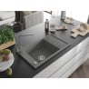 Mexen Elias 1-bowl granite sink with drainer and Rita kitchen tap, grey - 6511-71-670300-71