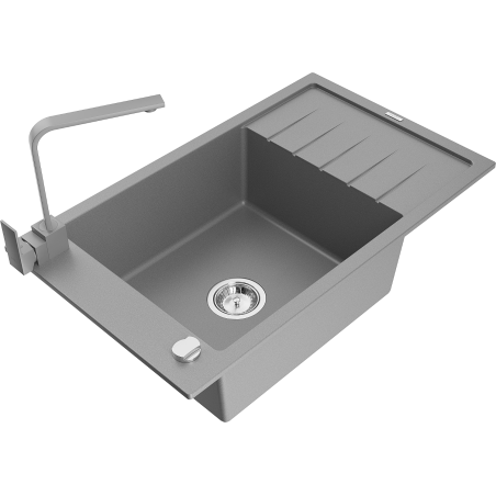 Mexen Elias fregadero de granito de un seno con escurridor y grifo de cocina Rita, gris - 6511-71-670300-71