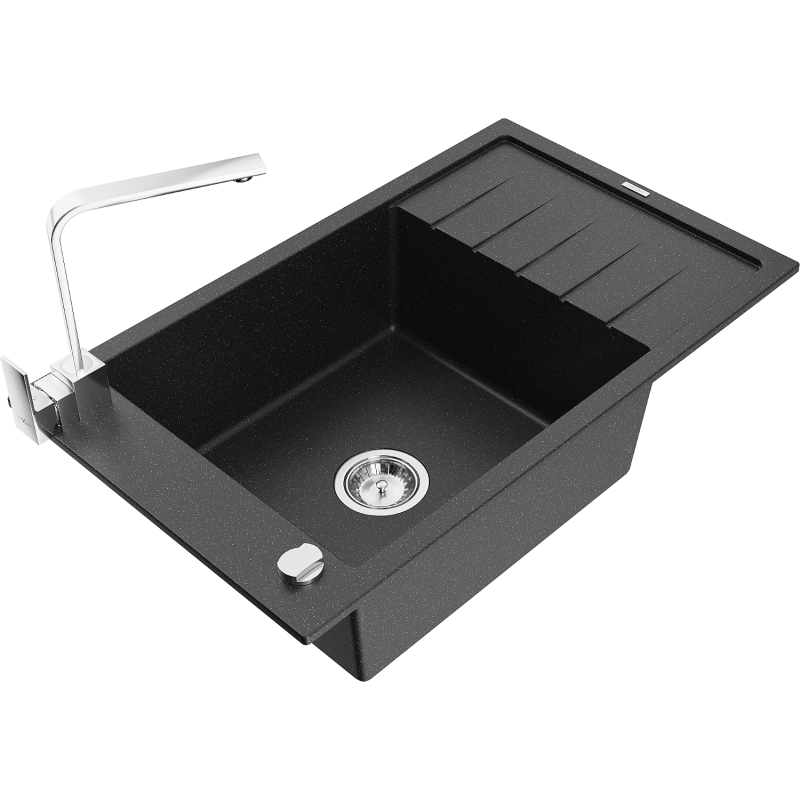 Mexen Elias granitdiskho 1-kammare med avrinningsyta och kökskran Rita, svart/silvermetallic - 6511-73-670300-00
