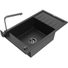 Mexen Elias fregadero de granito de 1 compartimento con escurridor y grifo de cocina Rita, negro/plateado metálico