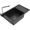 Mexen Elias Granitspüle 1-Becken mit Abtropffläche und Küchenarmatur Rita, schwarz/silber metallic - 6511-73-670300-70-B