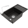 Mexen Elias Granitspüle 1-Becken mit Abtropffläche und Küchenarmatur Rita, schwarz/silber metallic - 6511-73-670300-70
