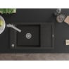 Mexen Elias one-bowl granite sink with drainer and Rita kitchen tap, black/silver metallic - 6511-73-670300-70