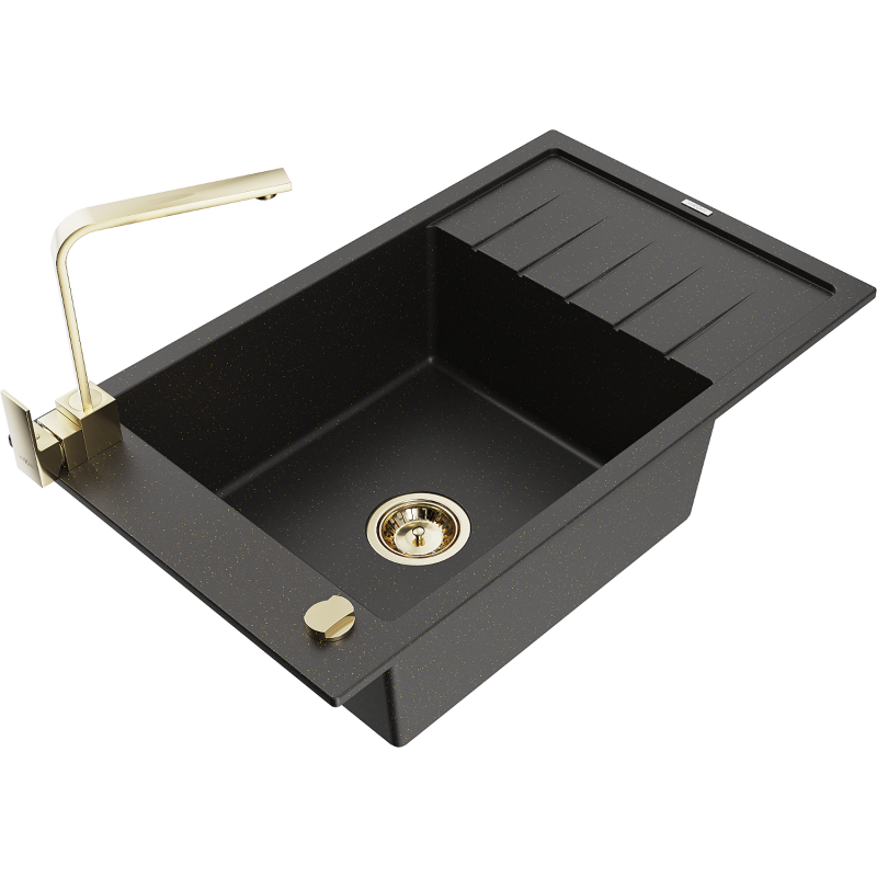 Mexen Elias 1-kammioinen graniittiallas valumisalueella ja keittiöhanalla Rita, musta/kulta metallihohto - 6511-75-670300-50