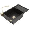 Mexen Elias granite sink 1-bowl with drainer and Rita kitchen tap, black/gold metallic - 6511-75-670300-50