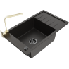 Mexen Elias 1-bowl granite sink with drainer and Rita kitchen tap, black/gold metallic - 6511-75-670300-50-B