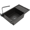 Mexen Elias 1-Bowl Granite Sink with Drainer and Kitchen Faucet Rita, Black/Gold Metallic - 6511-75-670300-70-B
