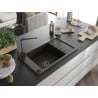 Mexen Elias 1-Bowl Granite Sink with Drainer and Kitchen Faucet Rita, Black/Gold Metallic - 6511-75-670300-70-B