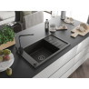 Mexen Elias granitische spoelbak 1-kamer met druiprek en keukenmengkraan Rita, zwart/goud metallic - 6511-75-670300-70-B