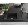Mexen Elias Granitspüle 1-beckig mit Ablage und Küchenarmatur Rita, schwarz/gold metallic - 6511-75-670300-70