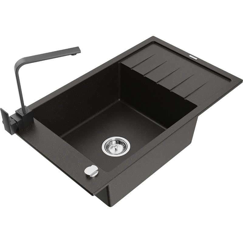 Mexen Elias granitdiskho med 1-fack med avrinningsyta och köksblandare Rita, svart/guld metallic - 6511-75-670300-70
