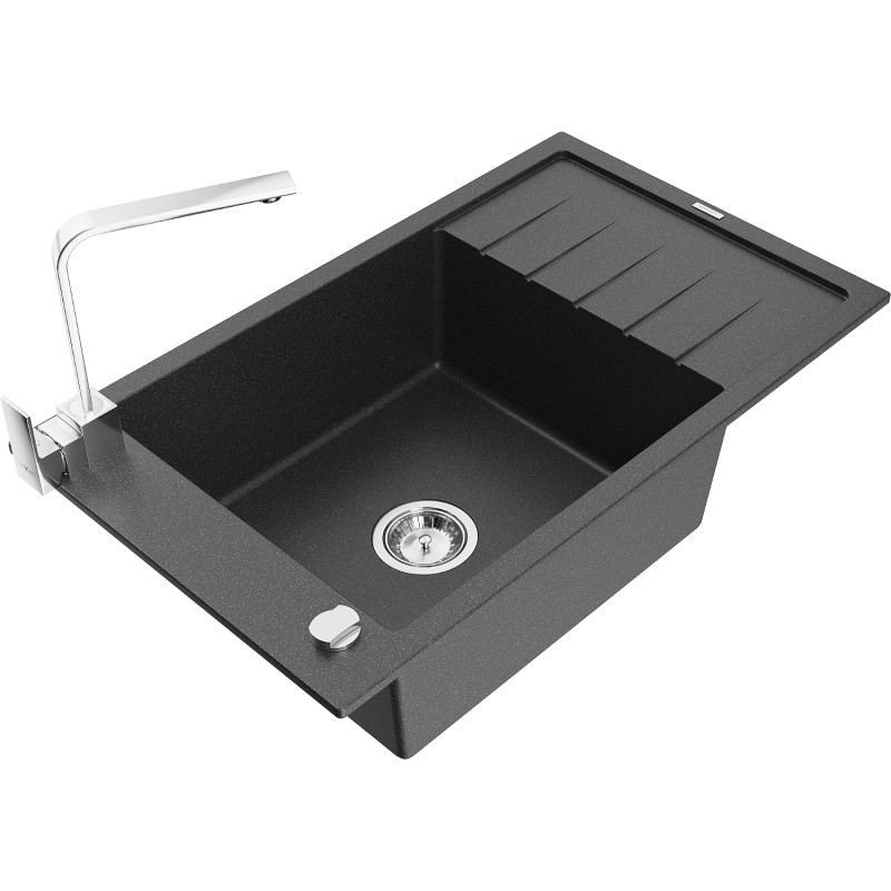 Mexen Elias fregadero de granito de 1 seno con escurridor y grifo de cocina Rita, negro moteado - 6511-76-670300-00