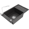 Mexen Elias 1-Bowl Granite Sink with Drainer and Rita Kitchen Tap, Black Speckled - 6511-76-670300-00