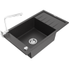 Mexen Elias granite sink 1-bowl with drainer and kitchen faucet Rita, speckled black - 6511-76-670300-00