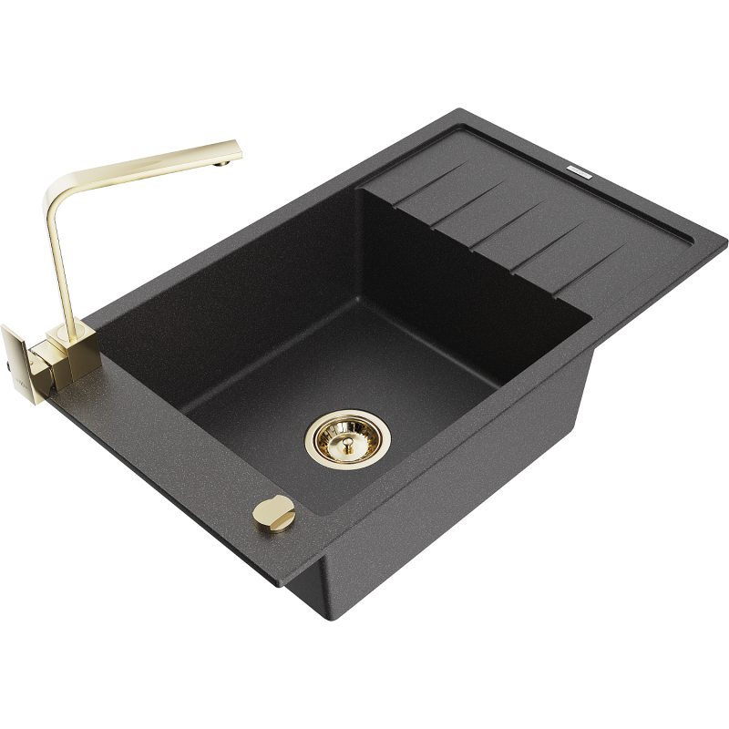 Mexen Elias Graniittinen yksialtainen tiskiallas valumekanismilla ja keittiöhana Rita, mustan spekloitus - 6511-76-670300-50