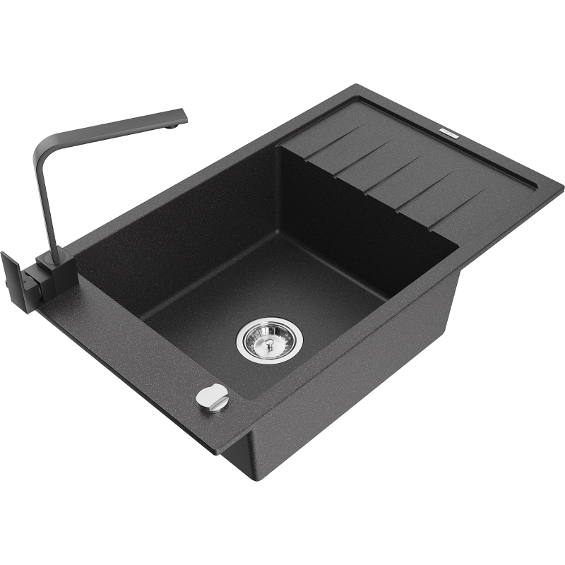 Mexen Elias yksi-allasinen graniittinen pesuallas keittiöhanalla Rita, musta pilkullinen - 6511-76-670300-70