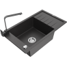 Mexen Elias granite sink 1-bowl with drainer and Rita kitchen tap, spotted black - 6511-76-670300-70