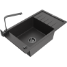 Mexen Elias granite sink 1-bowl with drainer and kitchen tap Rita, black speckled - 6511-76-670300-70-B