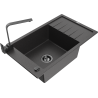 Mexen Elias lavello in granito ad 1 vasca con sgocciolatoio e rubinetto da cucina Rita, nero macchiato - 6511-76-670300-70-B