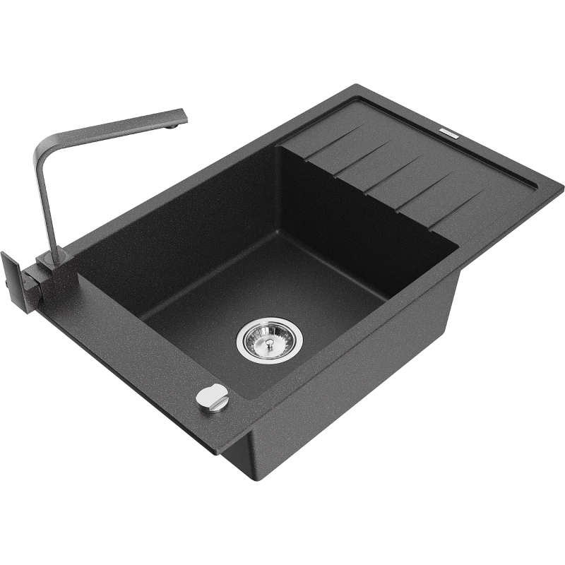 Mexen Elias lava-louça de granito de 1 câmara com escorredor e torneira de cozinha Rita, preto salpicado - 6511-76-670300-76