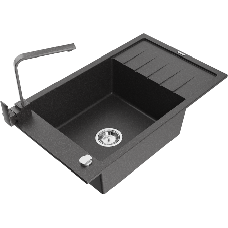 Mexen Elias fregadero de granito de 1 cubeta con escurridor y grifo de cocina Rita, negro moteado - 6511-76-670300-76