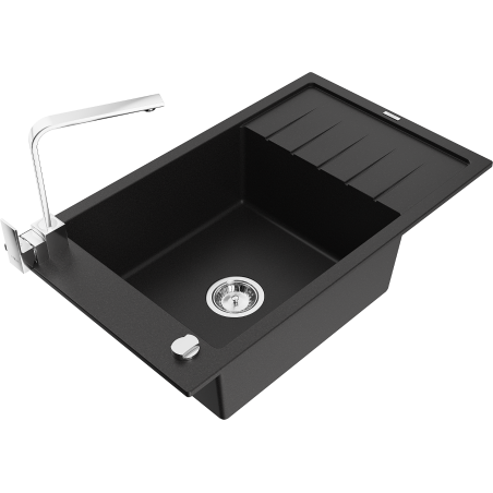 Mexen Elias granitizlietne ar vienu nodalījumu ar notecētāju un virtuves jaucējkrānu Rita, melna - 6511-77-670300-00
