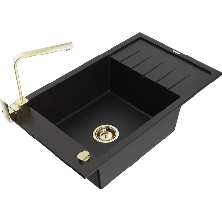 Mexen Elias fregadero de granito de 1 seno con escurridor y grifo de cocina Rita, negro - 6511-77-670300-50