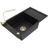 Mexen Elias granite sink 1-bowl with drainer and Rita kitchen tap, black - 6511-77-670300-50