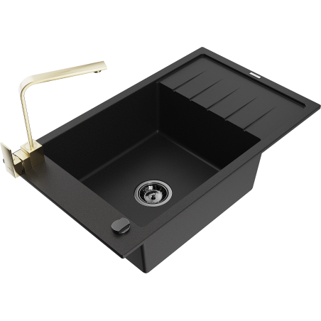 Mexen Elias 1-bowl granite sink with drainer and Rita kitchen tap, black - 6511-77-670300-50-B