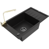 Mexen Elias évier en granit à 1 bac avec égouttoir et robinet de cuisine Rita, noir - 6511-77-670300-50-B