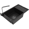 Mexen Elias granite sink 1-bowl with drainer and Rita kitchen tap, black - 6511-77-670300-70-B
