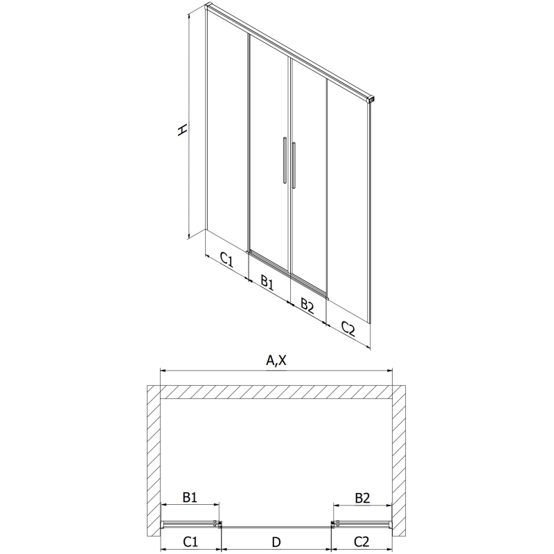 Mexen Rox Duo Sliding Shower Doors 140 cm, Transparent, Brushed Gun Gray - 8C2-140-002-66-00