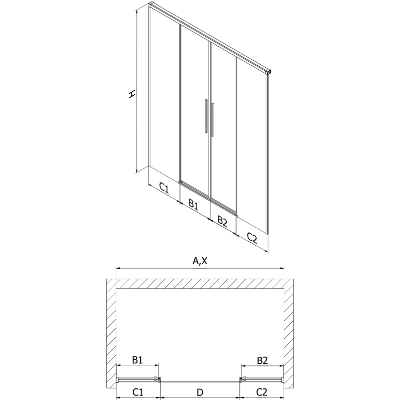 Mexen Rox Duo drzwi prysznicowe rozsuwane 190 cm, transparent, czarne - 8C2-190-002-70-00