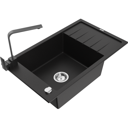 Mexen Elias granite sink 1-bowl with drainer and kitchen tap Rita, black - 6511-77-670300-70