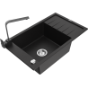 Mexen Elias Granitspüle 1-beckig mit Abtropffläche und Küchenarmatur Rita, schwarz - 6511-77-670300-70