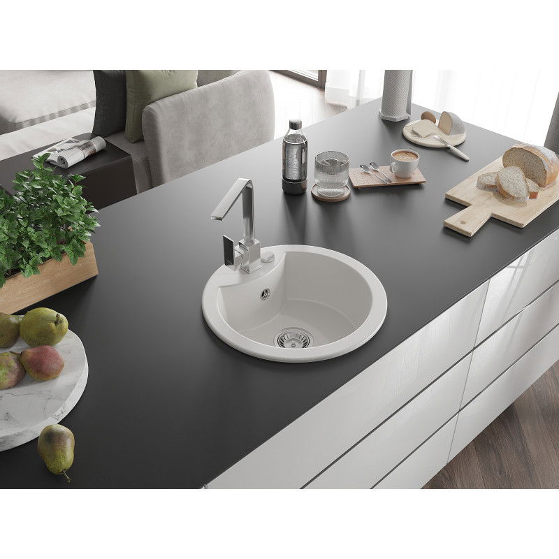 Mexen Diego 1-bowl granite sink with Rita kitchen tap, white - 6512-20-670300-00