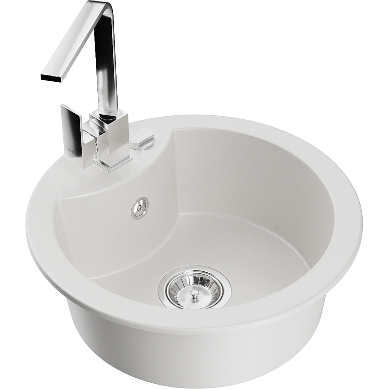Mexen Diego 1-bowl granite sink with Rita kitchen tap, white - 6512-20-670300-00