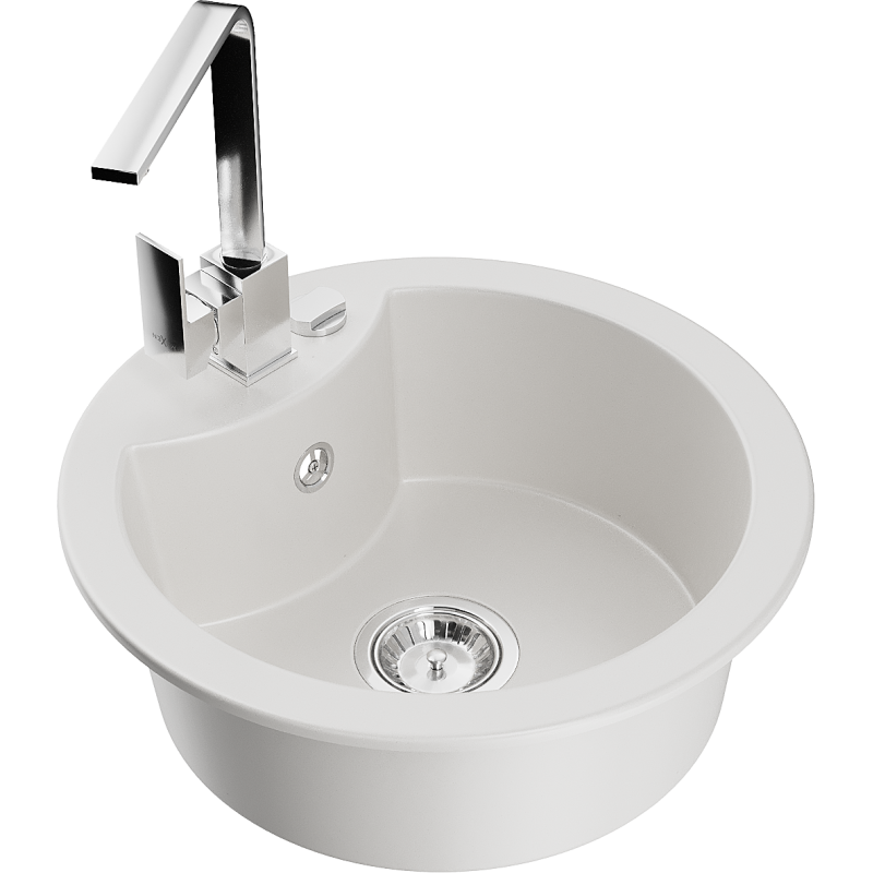 Mexen Diego Granitspüle 1-Becken mit Küchenarmatur Rita, Weiß - 6512-20-670300-00