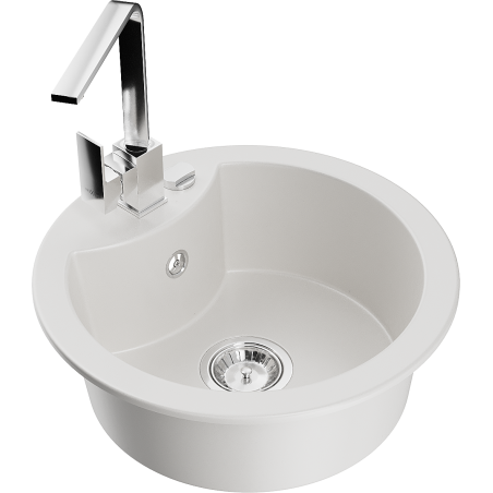 Mexen Diego Granitspüle 1-Becken mit Küchenarmatur Rita, Weiß - 6512-20-670300-00