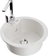 Mexen Diego granite kitchen sink 1-bowl with Rita kitchen faucet, white - 6512-20-670300-00