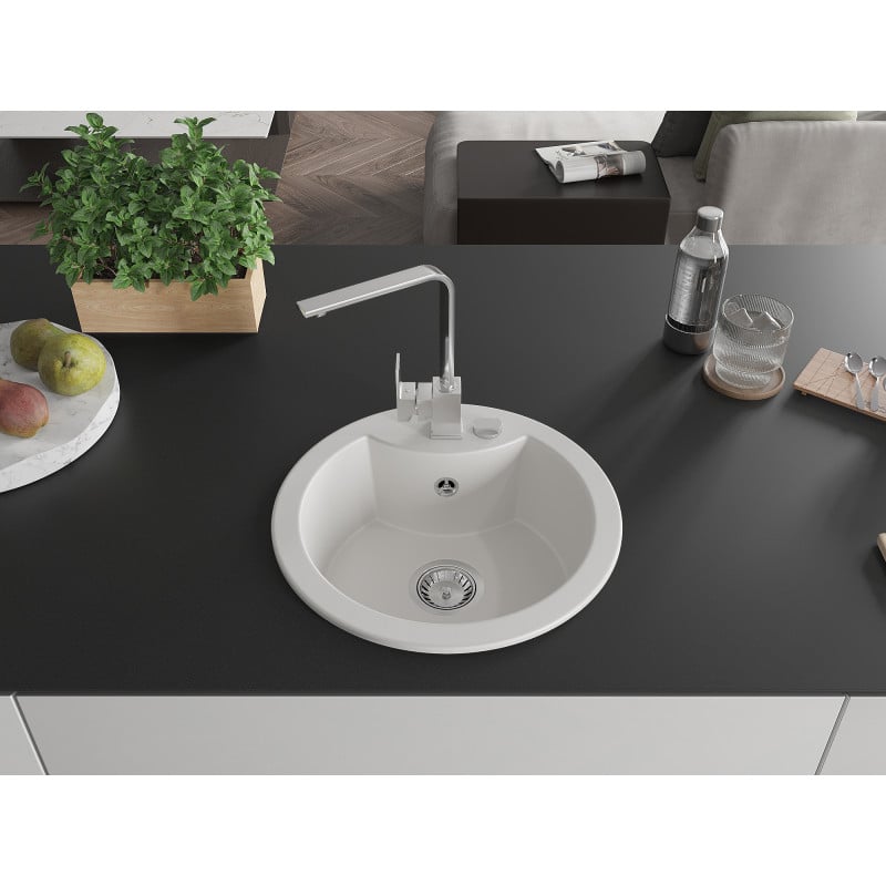 Mexen Diego Granitspüle 1-Becken mit Küchenarmatur Rita, Weiß - 6512-20-670300-00