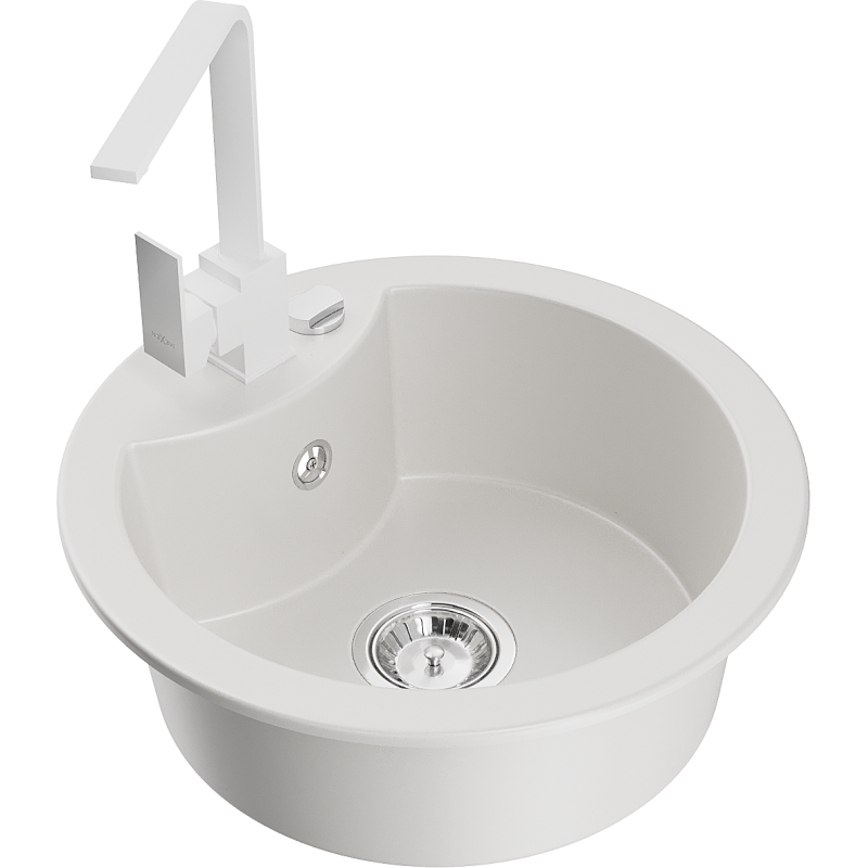 Mexen Diego Granitdiskho med en kammare och köksblandare Rita, vit - 6512-20-670300-20